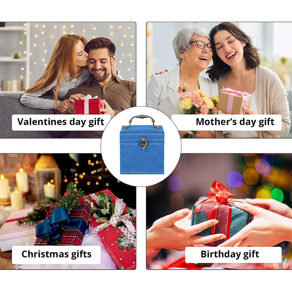 MEGA DEAL Blue Velvet Three Layer Jewelry Box with Mirror, Handle & Lock image number 3