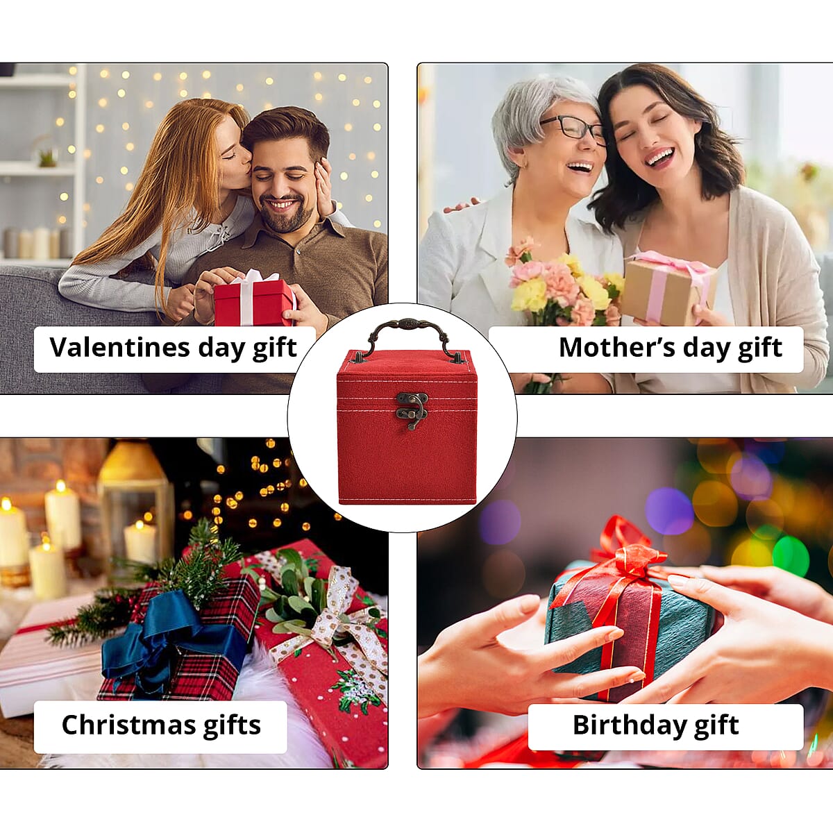 MEGA DEAL Red Velvet Three Layer Jewelry Box with Mirror, Handle & Lock image number 3