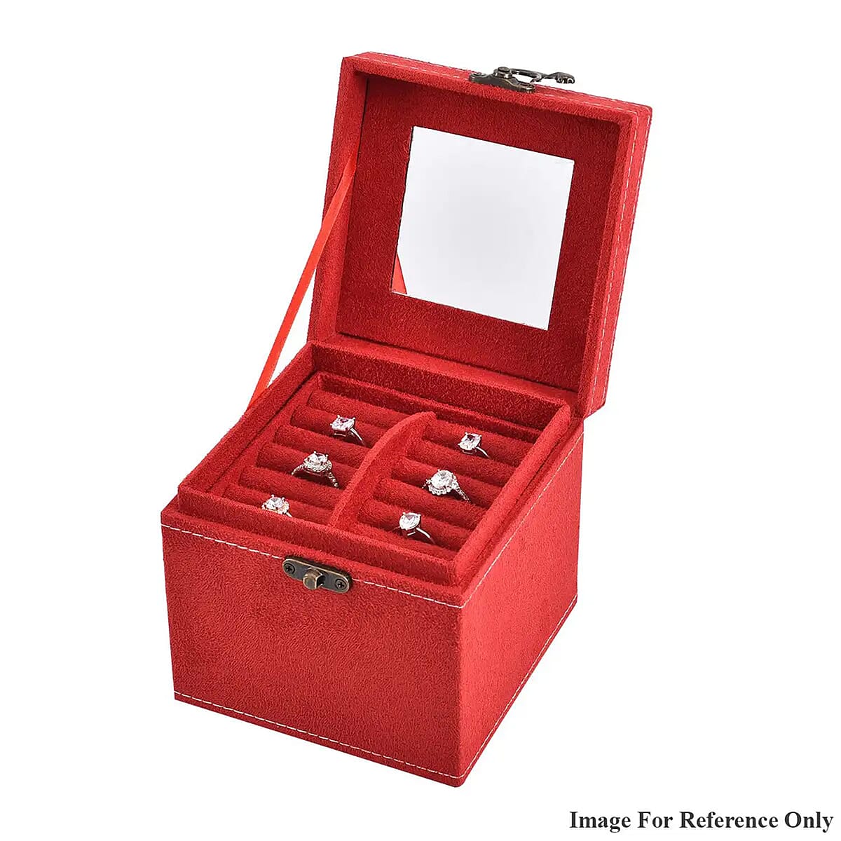 MEGA DEAL Red Velvet Three Layer Jewelry Box with Mirror, Handle & Lock image number 5