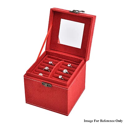 MEGA DEAL Red Velvet Three Layer Jewelry Box with Mirror, Handle & Lock