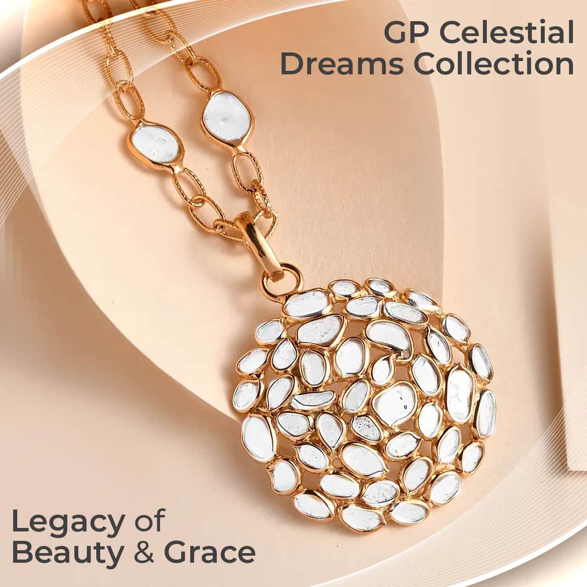 GP Celestial Dreams Collection Polki Diamond Necklace, 18-20 Inch Necklace, 14K Yellow Gold Over Sterling Silver Necklace, Floral Necklace 4.00 ctw image number 1