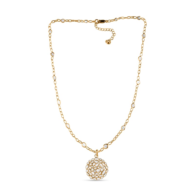 GP Celestial Dreams Collection Polki Diamond 4.00 ctw Necklace, 18-20 Inch Necklace, 14K Yellow Gold Over Sterling Silver Necklace, Floral Necklace