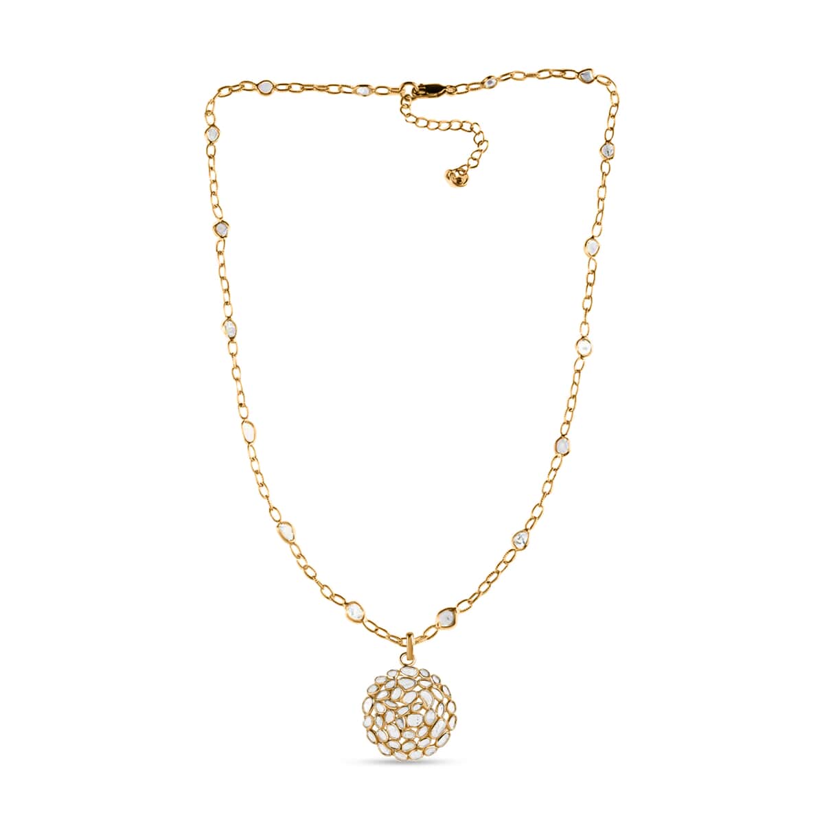 GP Celestial Dreams Collection Polki Diamond Necklace, 18-20 Inch Necklace, 14K Yellow Gold Over Sterling Silver Necklace, Floral Necklace 4.00 ctw image number 4