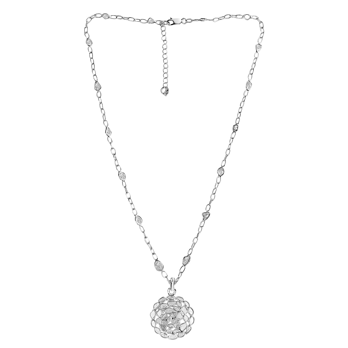 GP Celestial Dreams Collection Polki Diamond Necklace, 18-20 Inch Necklace, Platinum Over Sterling Silver Necklace, Floral Necklace 4.00 ctw image number 4