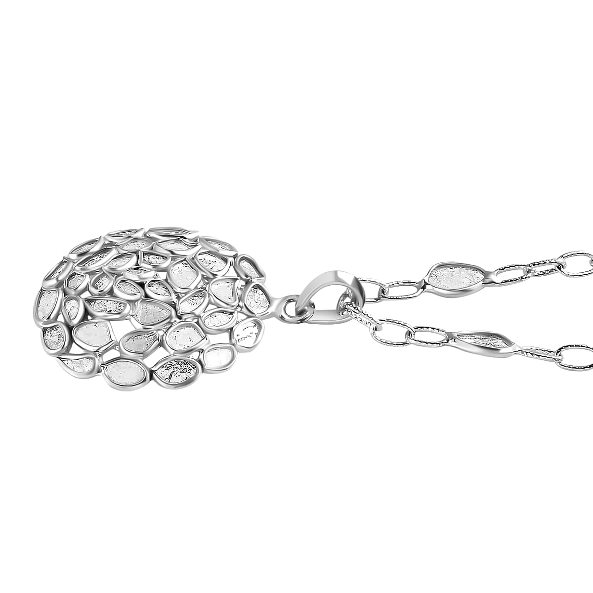 GP Celestial Dreams Collection Polki Diamond Necklace, 18-20 Inch Necklace, Platinum Over Sterling Silver Necklace, Floral Necklace 4.00 ctw image number 5