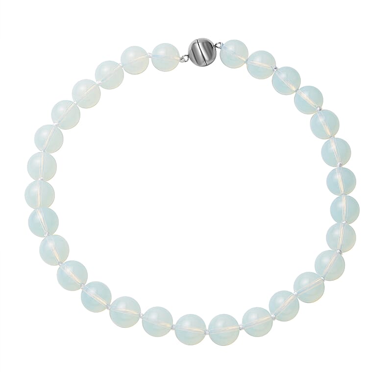 Opalite 13-15mm Beaded Necklace 18 Inches in Silvertone 519.00 ctw