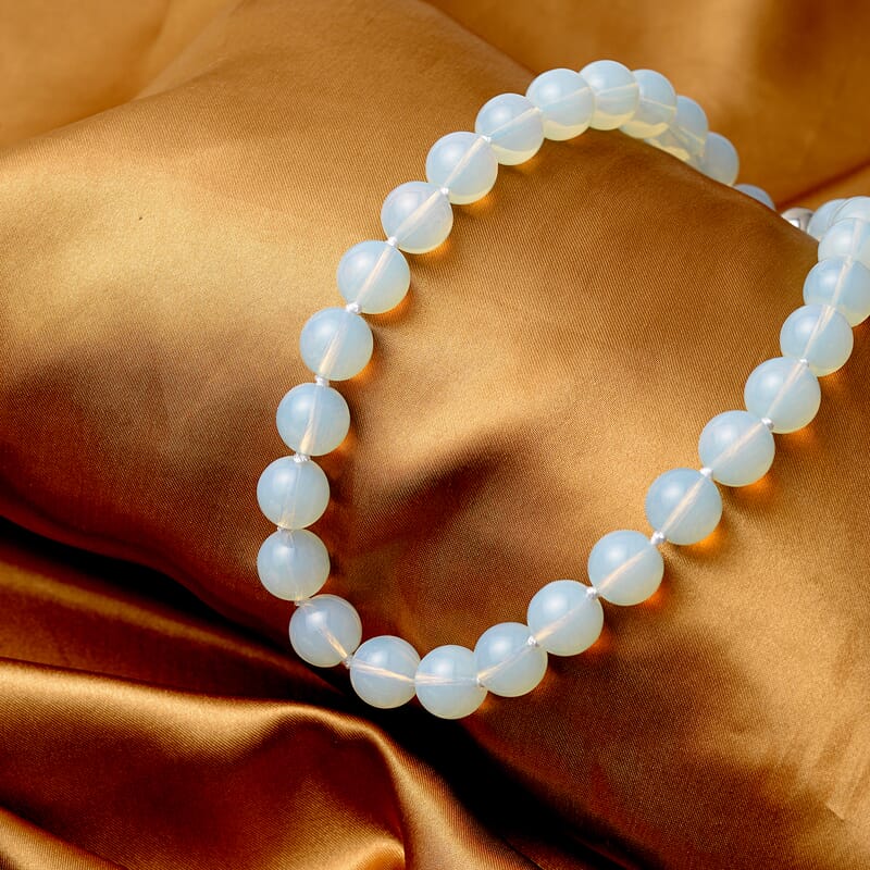 Opalite 13-15mm Beaded Necklace 18 Inches in Silvertone 519.00 ctw