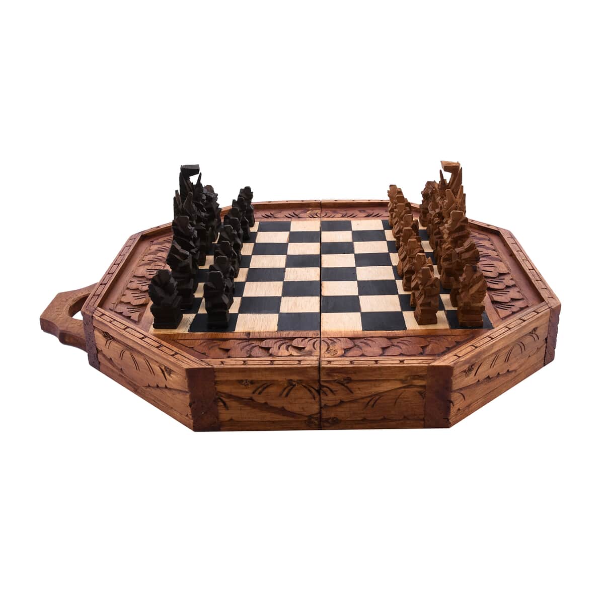 Balinese Handcarved Deity Sapodilla Wooden Octagonal Chess Set image number 3