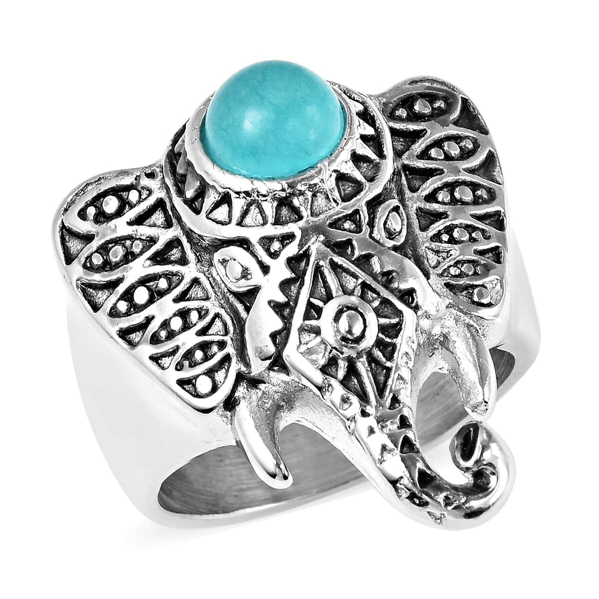 Amazonite Elephant Head Ring in Stainless Steel (Size 10.0) 0.90 ctw image number 0