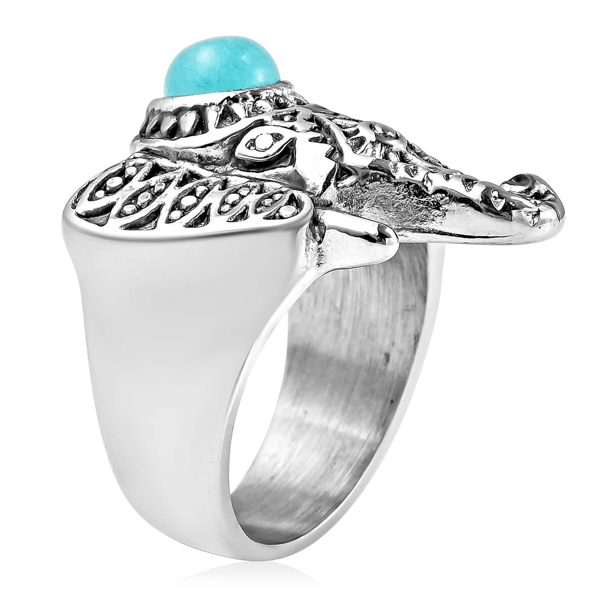 Amazonite Elephant Head Ring in Stainless Steel (Size 10.0) 0.90 ctw image number 3