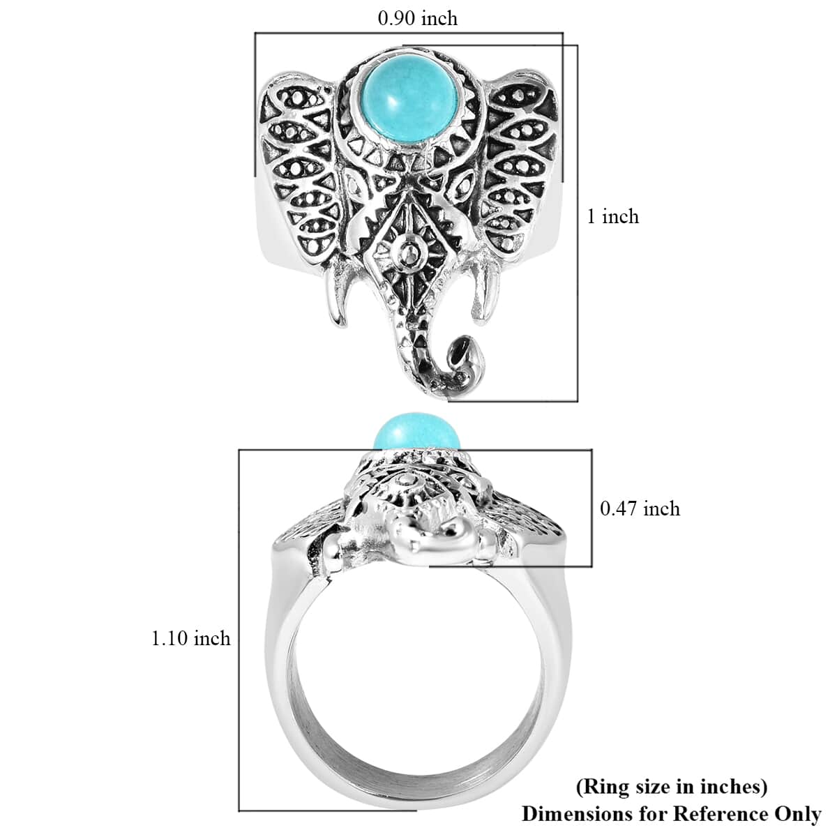 Amazonite Elephant Head Ring in Stainless Steel (Size 10.0) 0.90 ctw image number 5