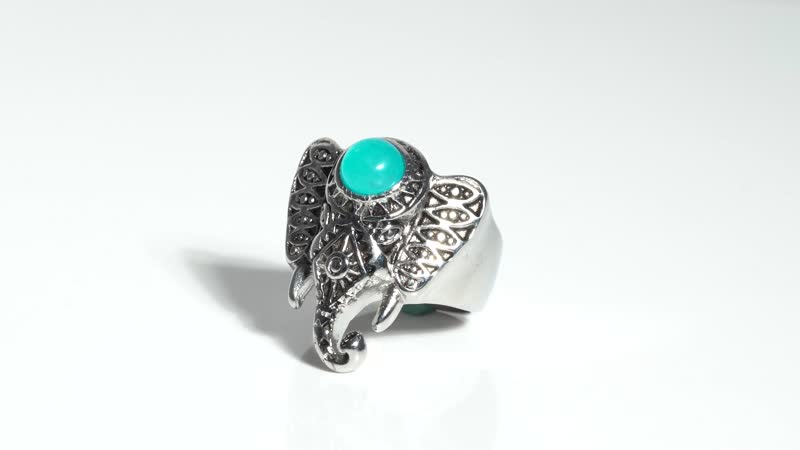 Amazonite Elephant Head Ring in Stainless Steel (Size 10.0) 0.90 ctw