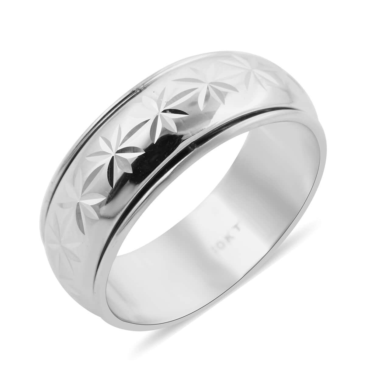 10K White Gold Diamond-Cut Spinner Ring (Size 5.0) 2.50 Grams image number 0