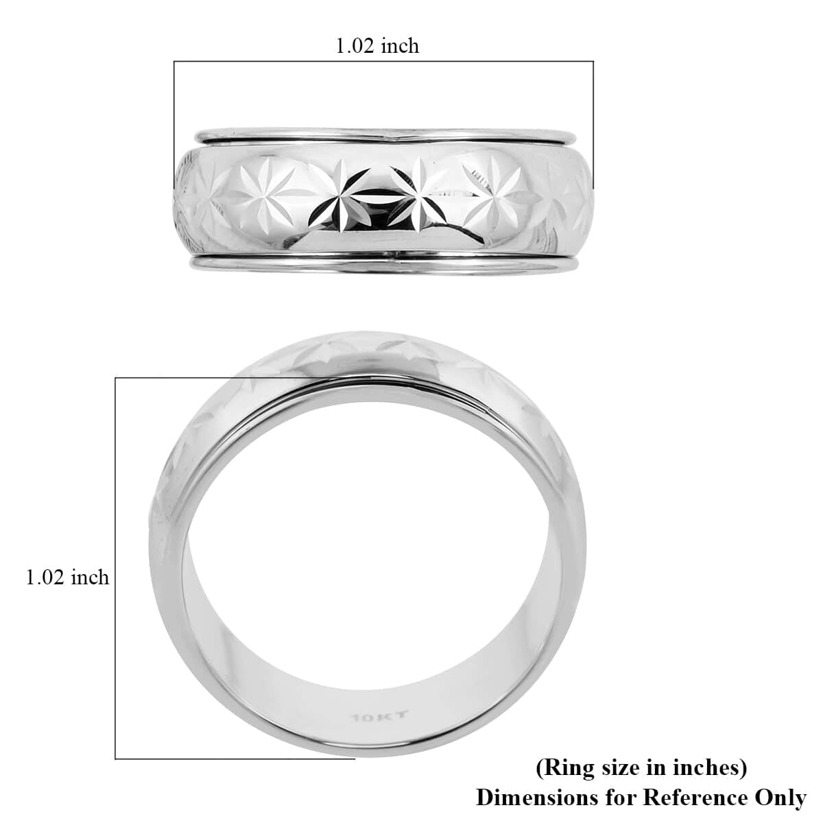 10K White Gold Diamond-Cut Spinner Ring (Size 5.0) 2.50 Grams image number 5