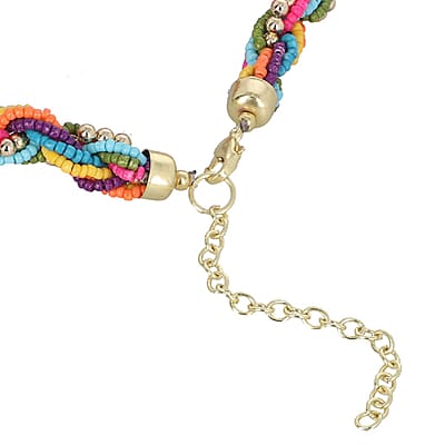 Multi Color Glass Seed Beaded Necklace (30 Inches) in Goldtone