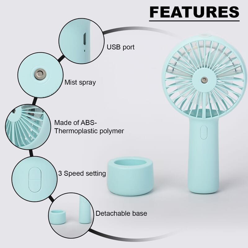 Blue 2 in 1 Mist Spray Fan with Detachable Base