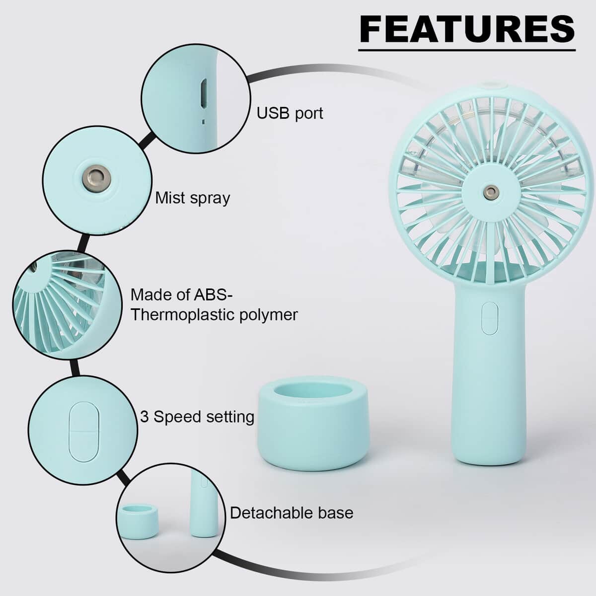 Blue 2 in 1 Mist Spray Fan with Detachable Base image number 2
