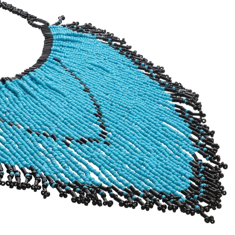 Turquoise and Black Glass Seed Beaded Necklace (14-20.50 Inches) in Goldtone