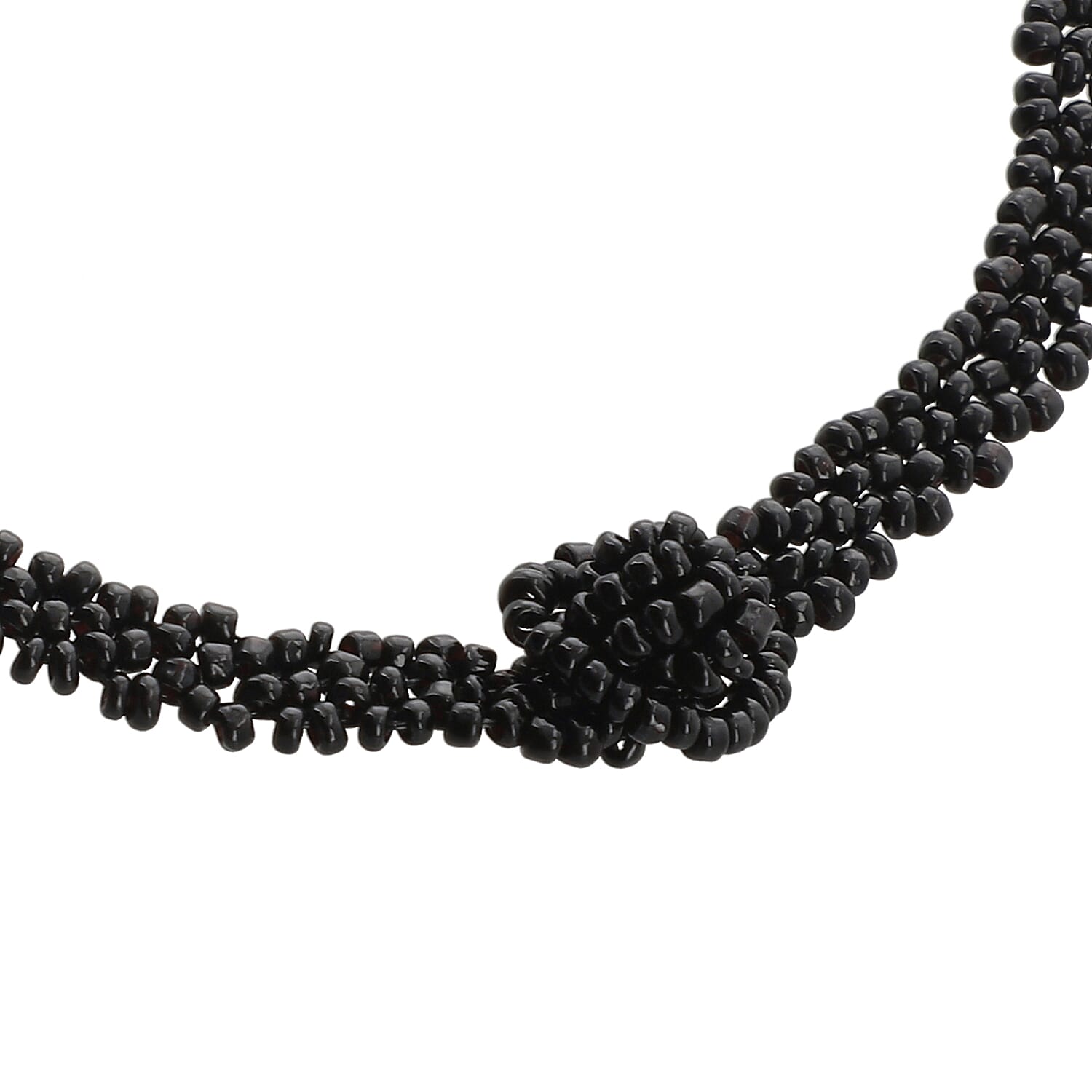 Turquoise and Black Glass Seed Beaded Necklace (14-20.50 Inches) in Goldtone