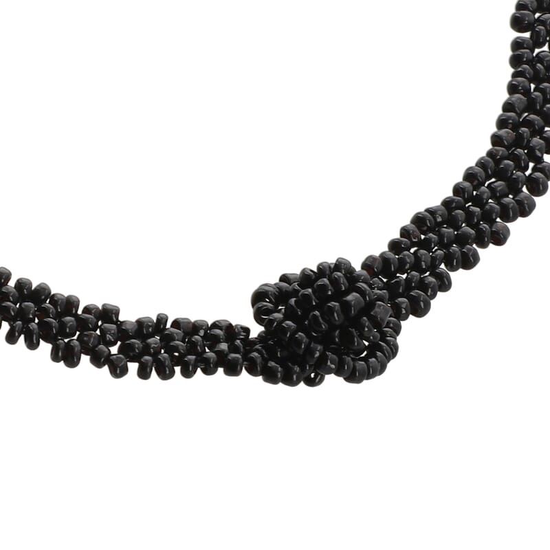 Turquoise and Black Glass Seed Beaded Necklace (14-20.50 Inches) in Goldtone