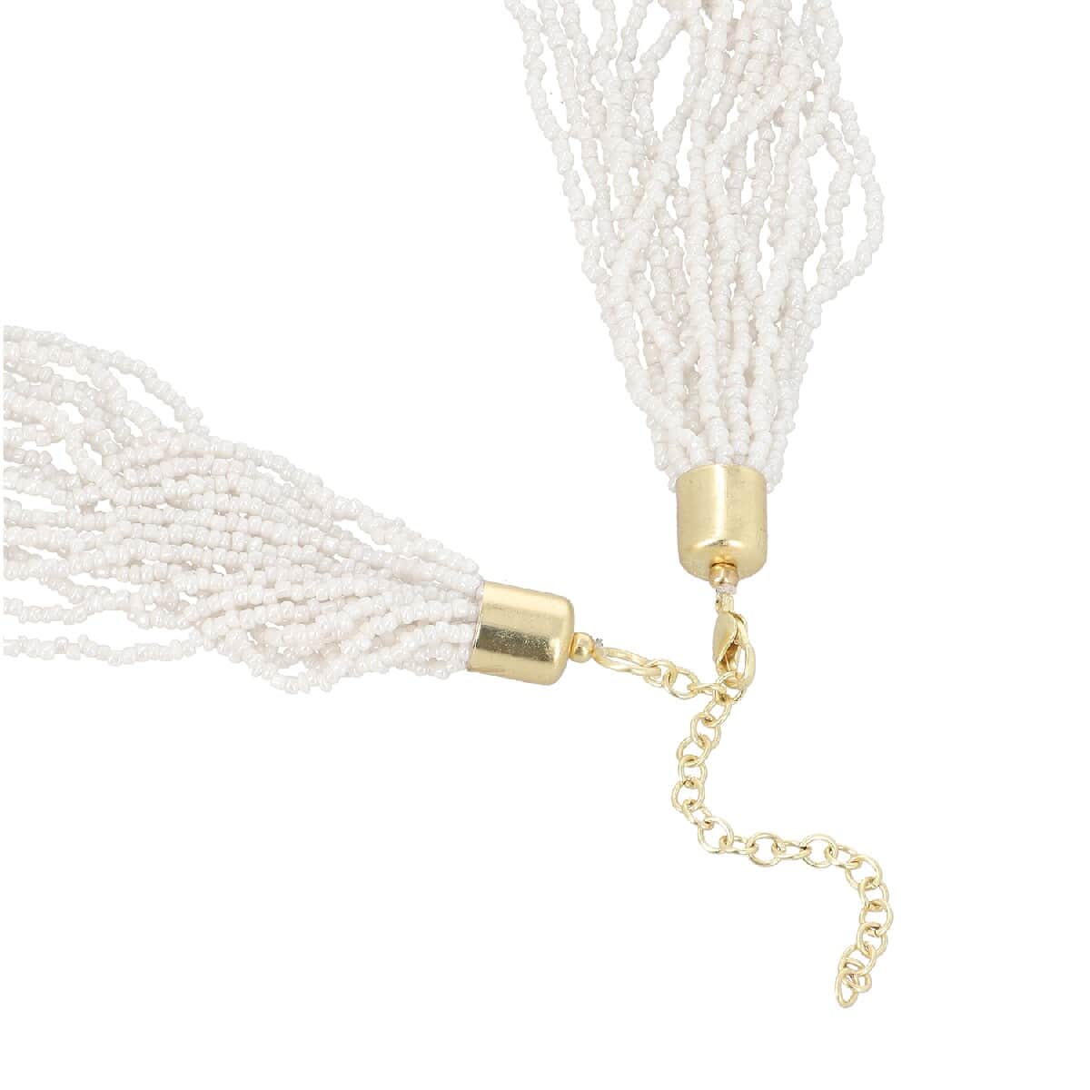 White and Gold Glass Seed Beaded Multi Strand Necklace (30 Inches) in Goldtone image number 3