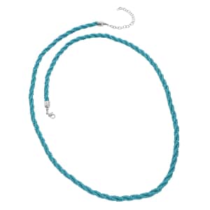 Blue Glass Seed Beaded Necklace in Silvertone 30 Inches