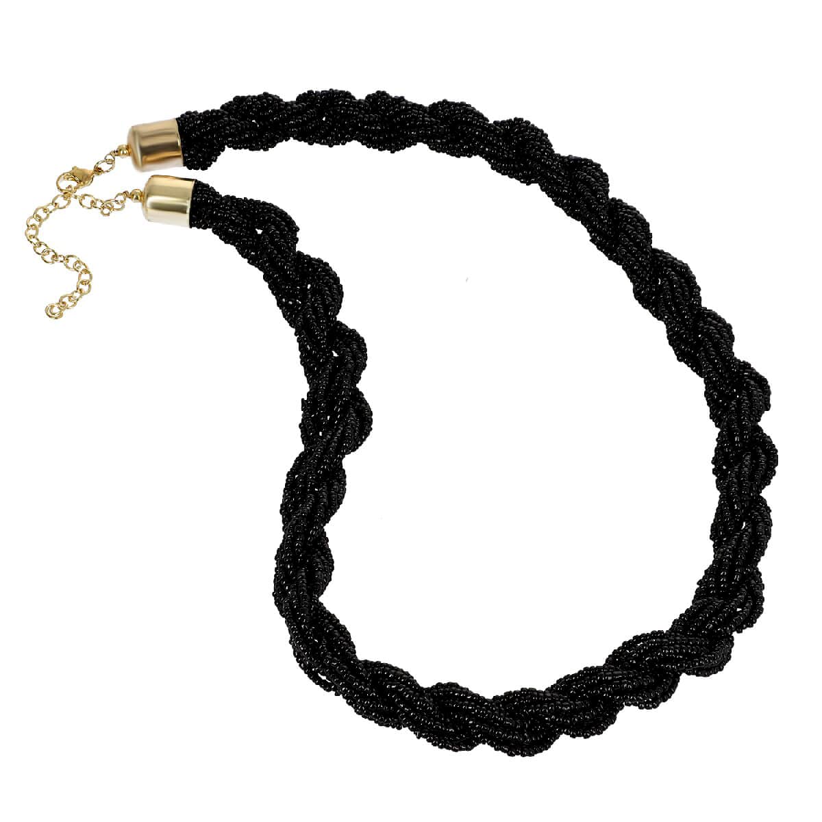 Black Glass Seed Beaded Necklace (22 Inches) in Goldtone image number 0