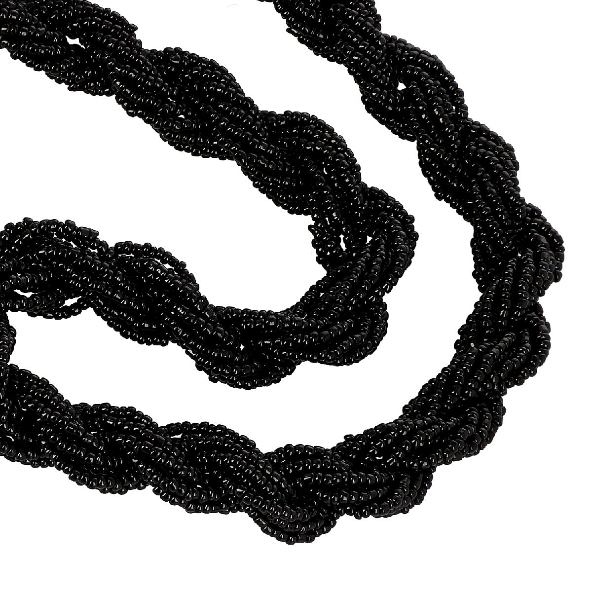 Black Glass Seed Beaded Necklace (22 Inches) in Goldtone