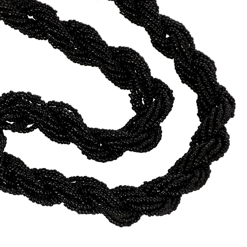Black Glass Seed Beaded Necklace (22 Inches) in Goldtone