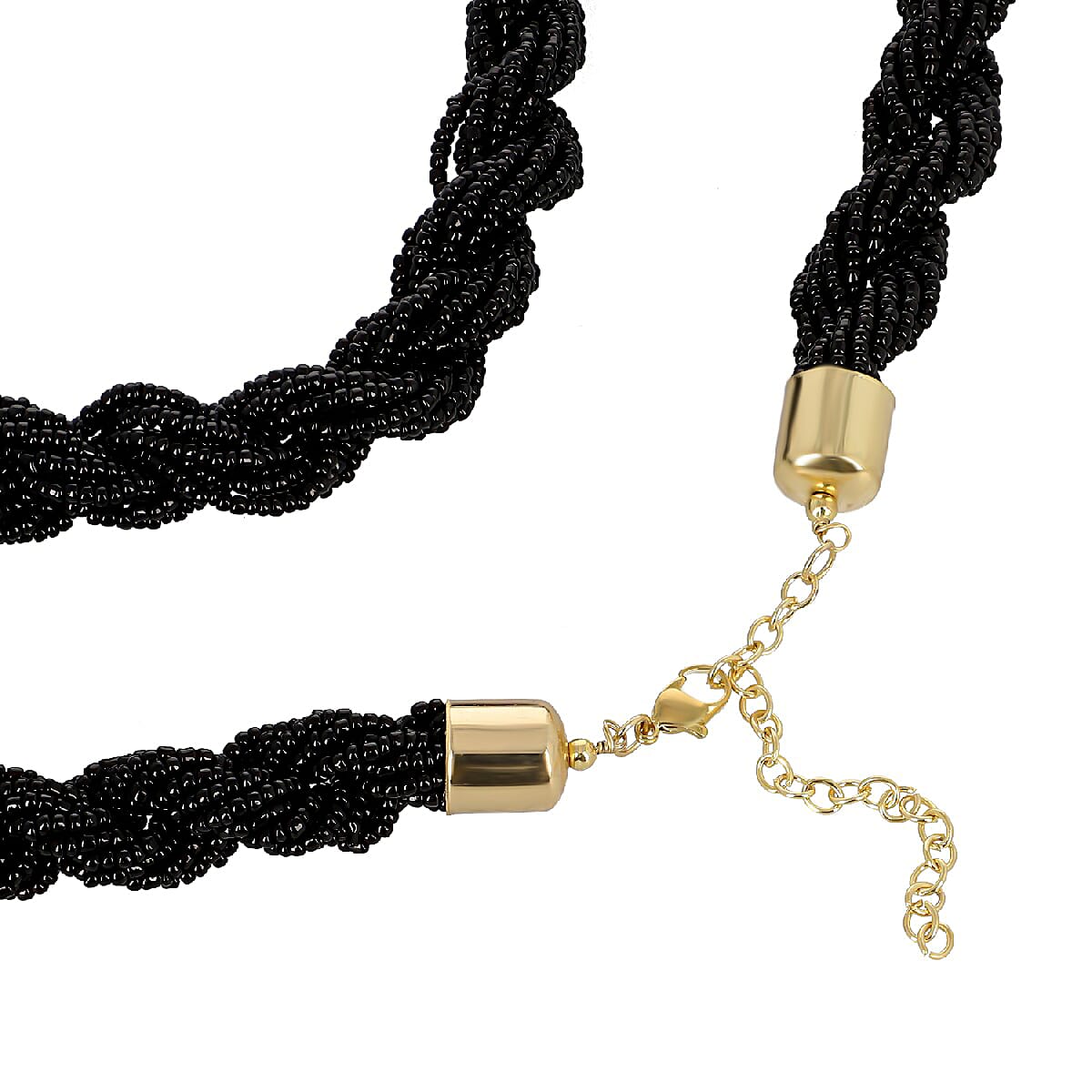 Black Glass Seed Beaded Necklace (22 Inches) in Goldtone