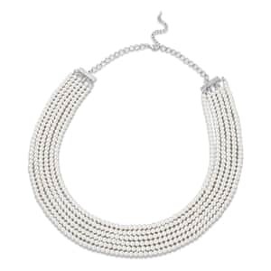 Simulated White Pearl Multi Row Necklace 28-30 Inches in Silvertone