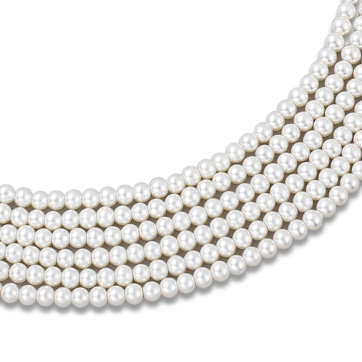 Simulated White Pearl Beaded Multi Row Necklace 28-30 Inches in Silvertone image number 2