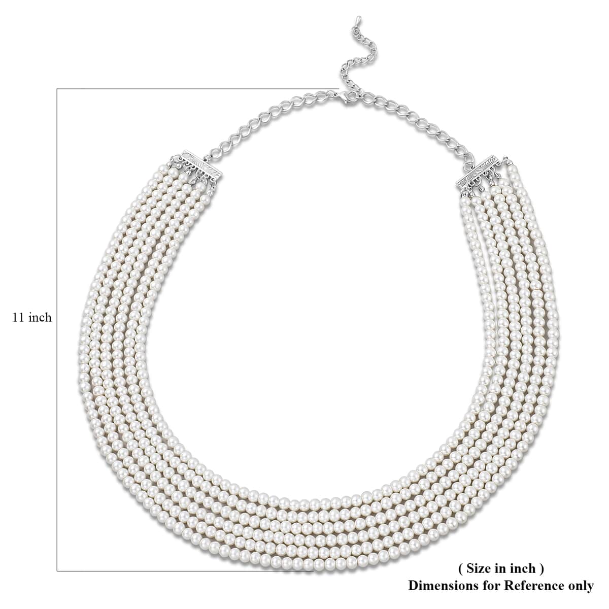 Simulated White Pearl Beaded Multi Row Necklace 28-30 Inches in Silvertone image number 4