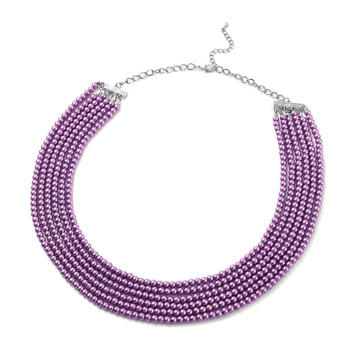 Simulated Purple Pearl Multi Row Necklace 28-30 Inches in Silvertone image number 0