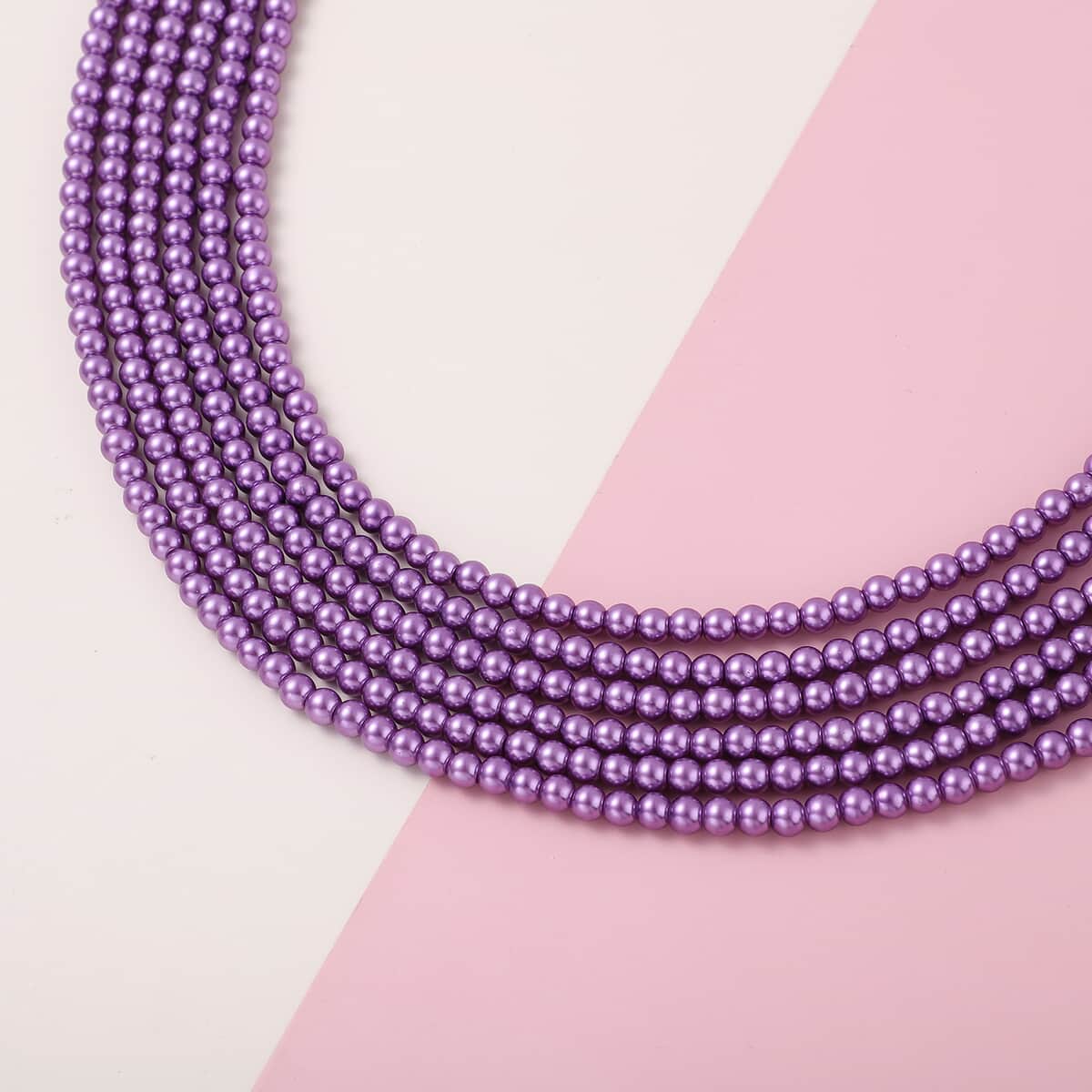 Simulated Purple Pearl Multi Row Necklace 28-30 Inches in Silvertone image number 1