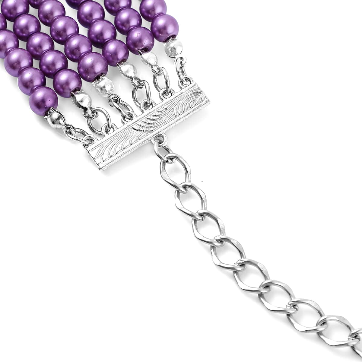 Simulated Purple Pearl Multi Row Necklace 28-30 Inches in Silvertone image number 5