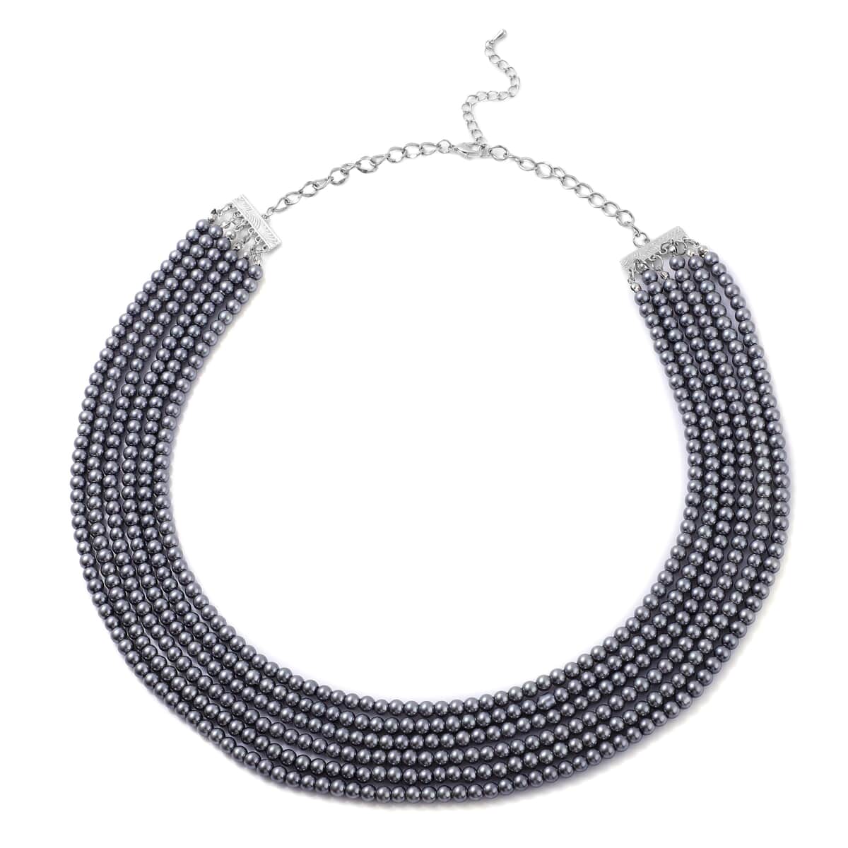 Simulated Gray Pearl Multi Row Necklace 28-30 Inches in Silvertone image number 0