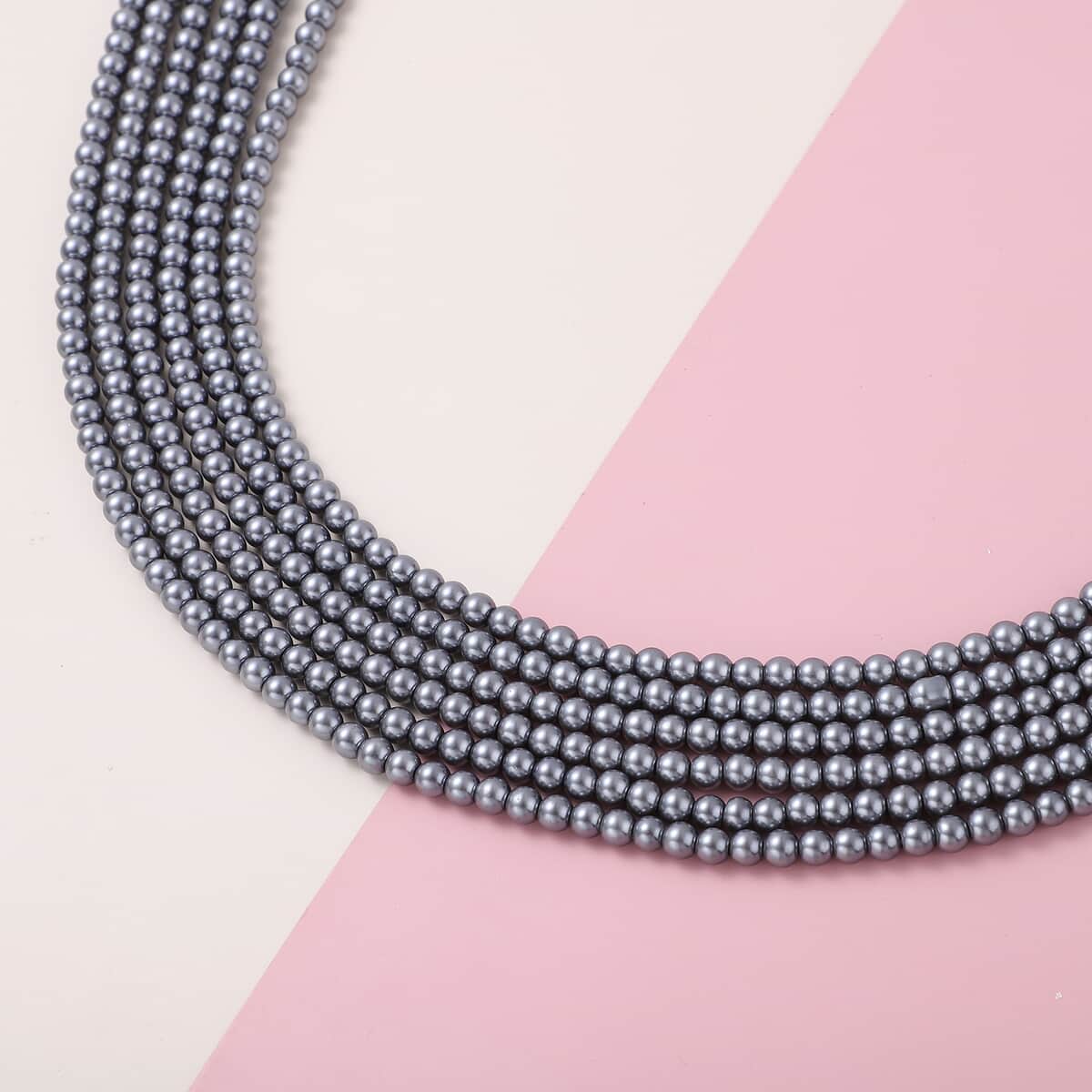 Simulated Gray Pearl Multi Row Necklace 28-30 Inches in Silvertone image number 1