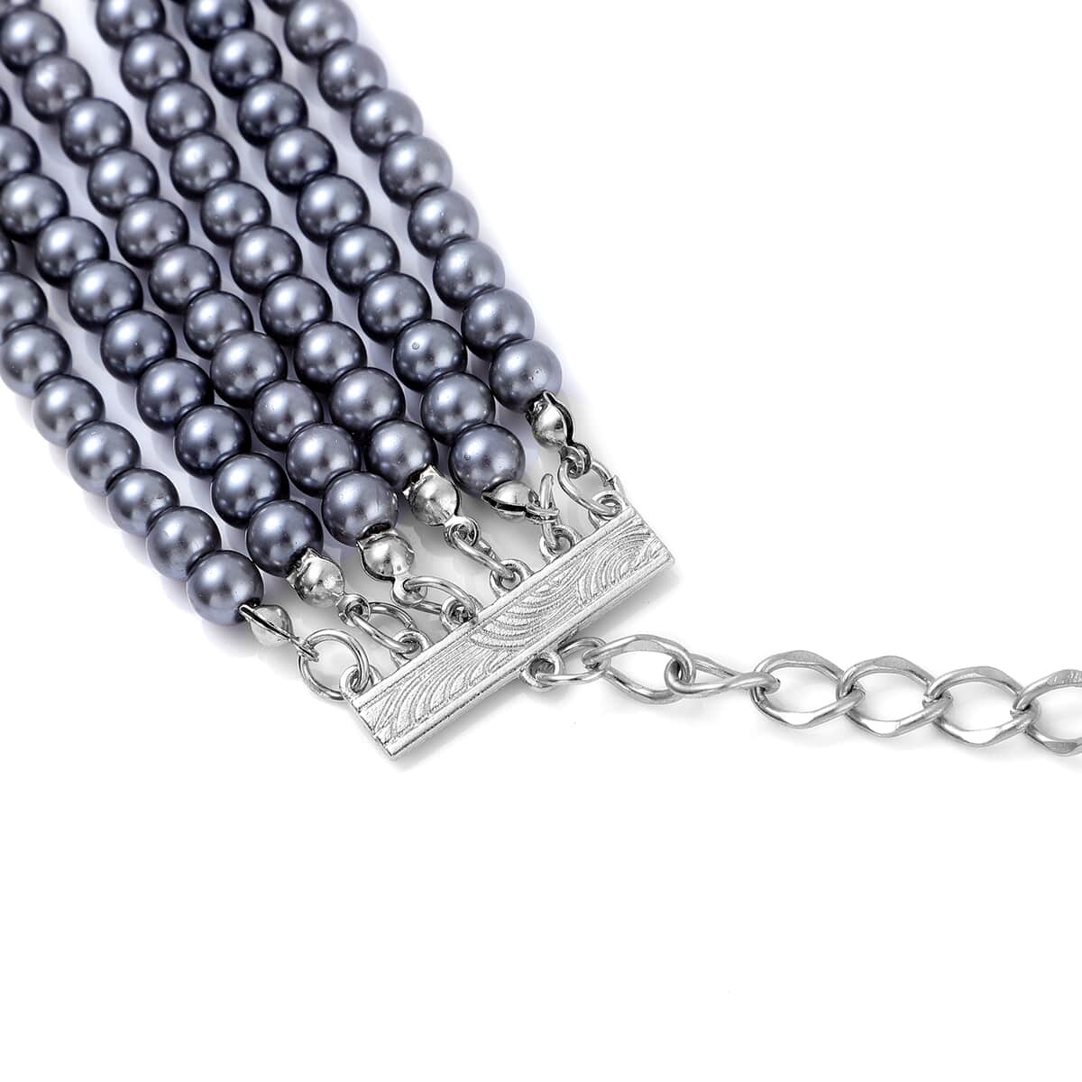 Simulated Gray Pearl Multi Row Necklace 28-30 Inches in Silvertone image number 3