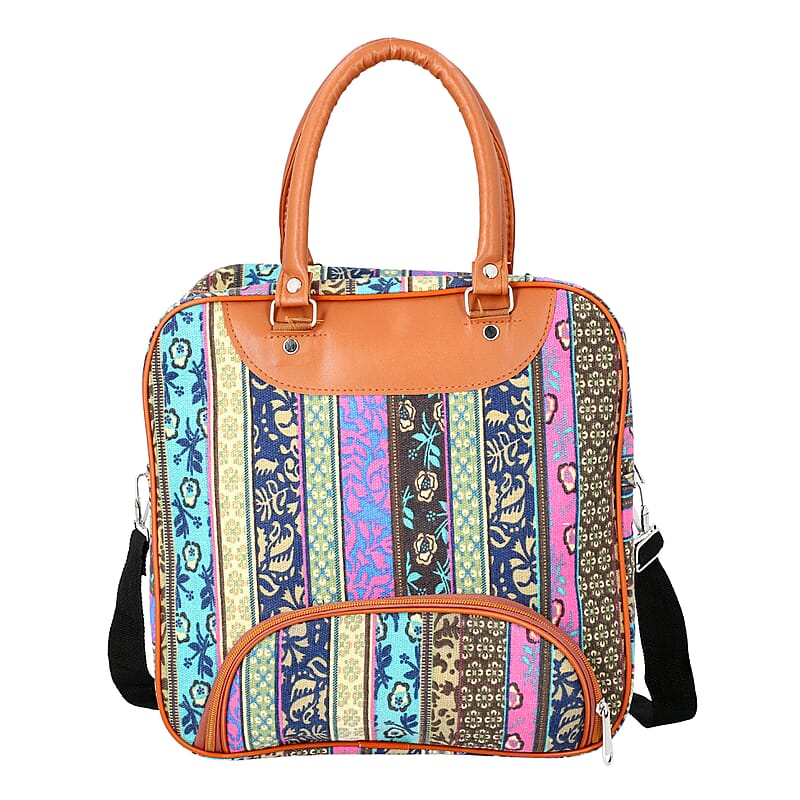 Olive Bohemian Pattern Canvas Tote Bag for Women with Faux Leather Handle Drop , Satchel Purse , Shoulder Handbag , Designer Tote Bag