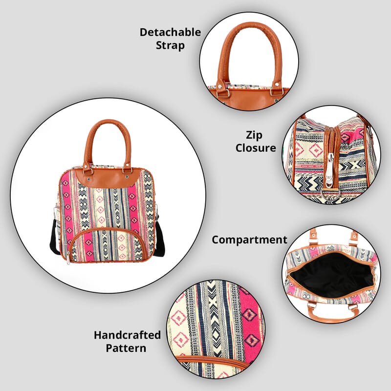Olive Bohemian Pattern Canvas Tote Bag for Women with Faux Leather Handle Drop , Satchel Purse , Shoulder Handbag , Designer Tote Bag