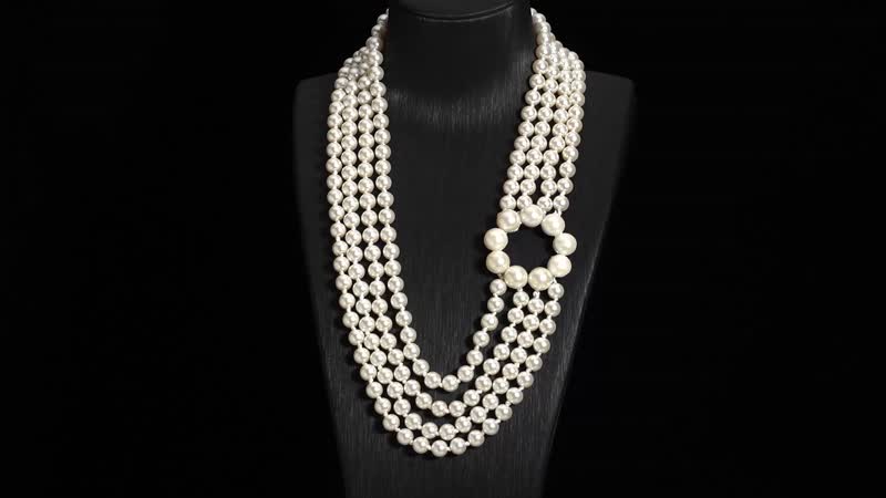 Simulated Pearl Multi Row Necklace 22-24 Inches in Silvertone