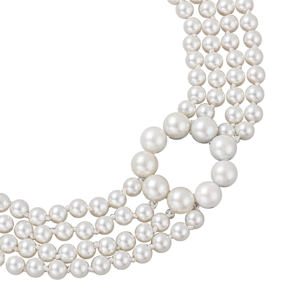 Simulated Pearl Multi Row Necklace 22-24 Inches in Silvertone image number 2