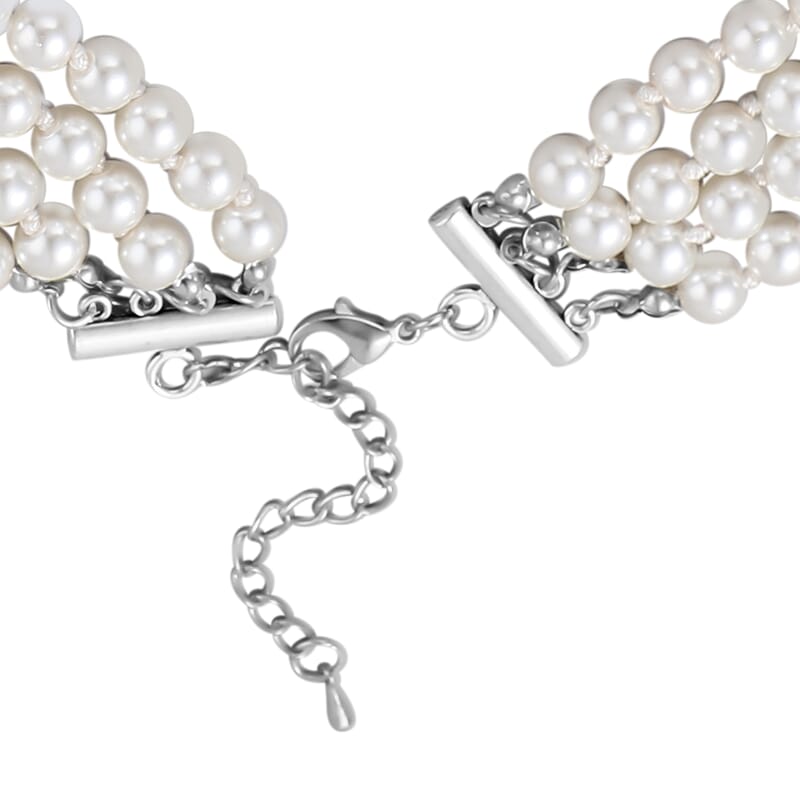 Simulated Pearl Multi Row Necklace 22-24 Inches in Silvertone