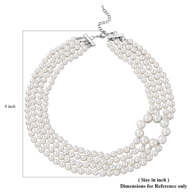 Simulated Pearl Multi Row Necklace 22-24 Inches in Silvertone