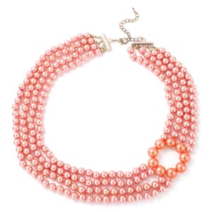 Simulated Peach Pearl Multi Row Necklace 22-24 Inches in Rosetone