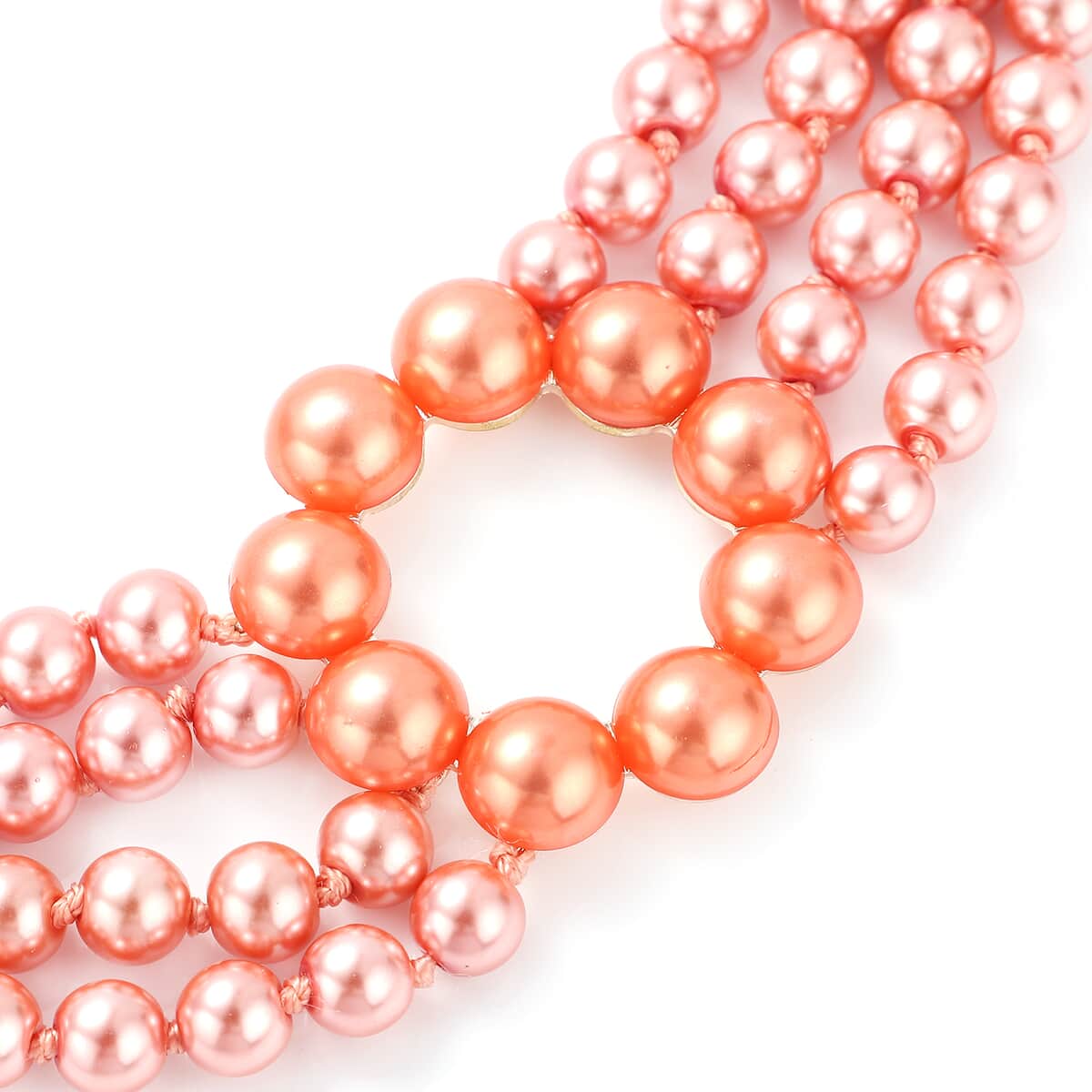 Simulated Peach Pearl Multi Row Necklace 22-24 Inches in Rosetone image number 2