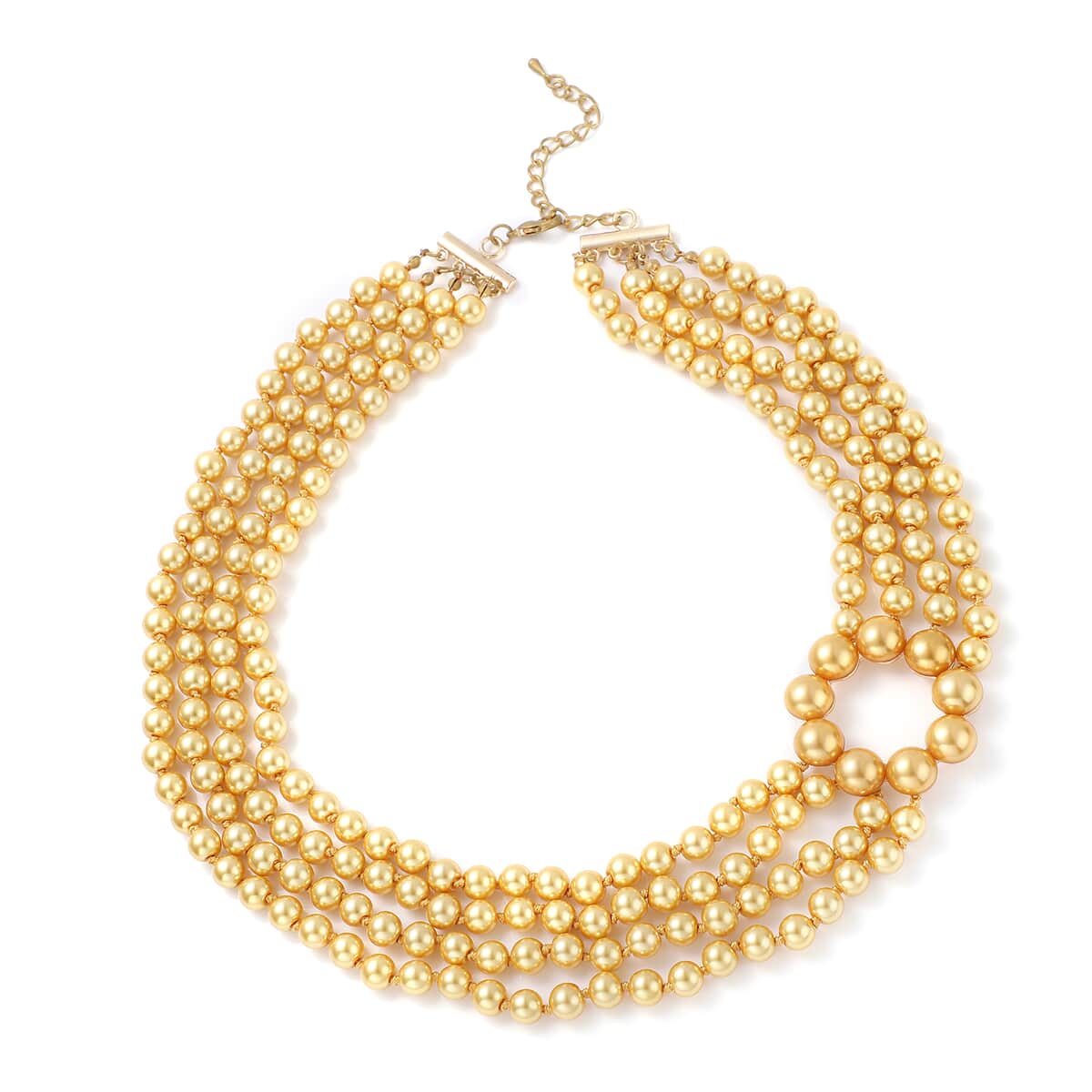 Simulated Golden Pearl and Simulated Pearl Multi Row Necklace with Charm 22-24 Inches in Goldtone image number 0