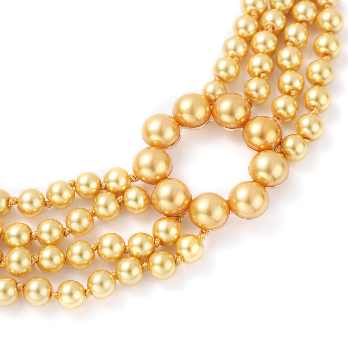 Simulated Golden Pearl and Simulated Pearl Multi Row Necklace with Charm 22-24 Inches in Goldtone image number 2