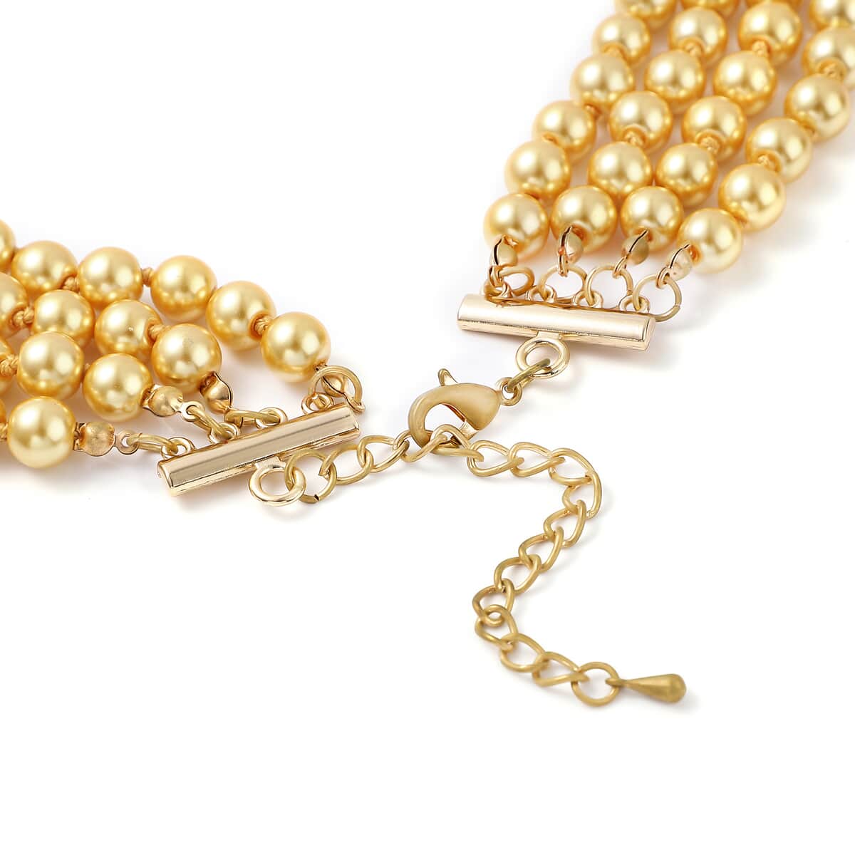 Simulated Golden Pearl and Simulated Pearl Multi Row Necklace with Charm 22-24 Inches in Goldtone image number 4